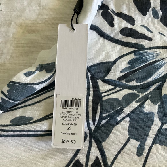 Chico’s White Floral Graphic Tee – Size 4 (XL) NWT - Picture 3 of 4
